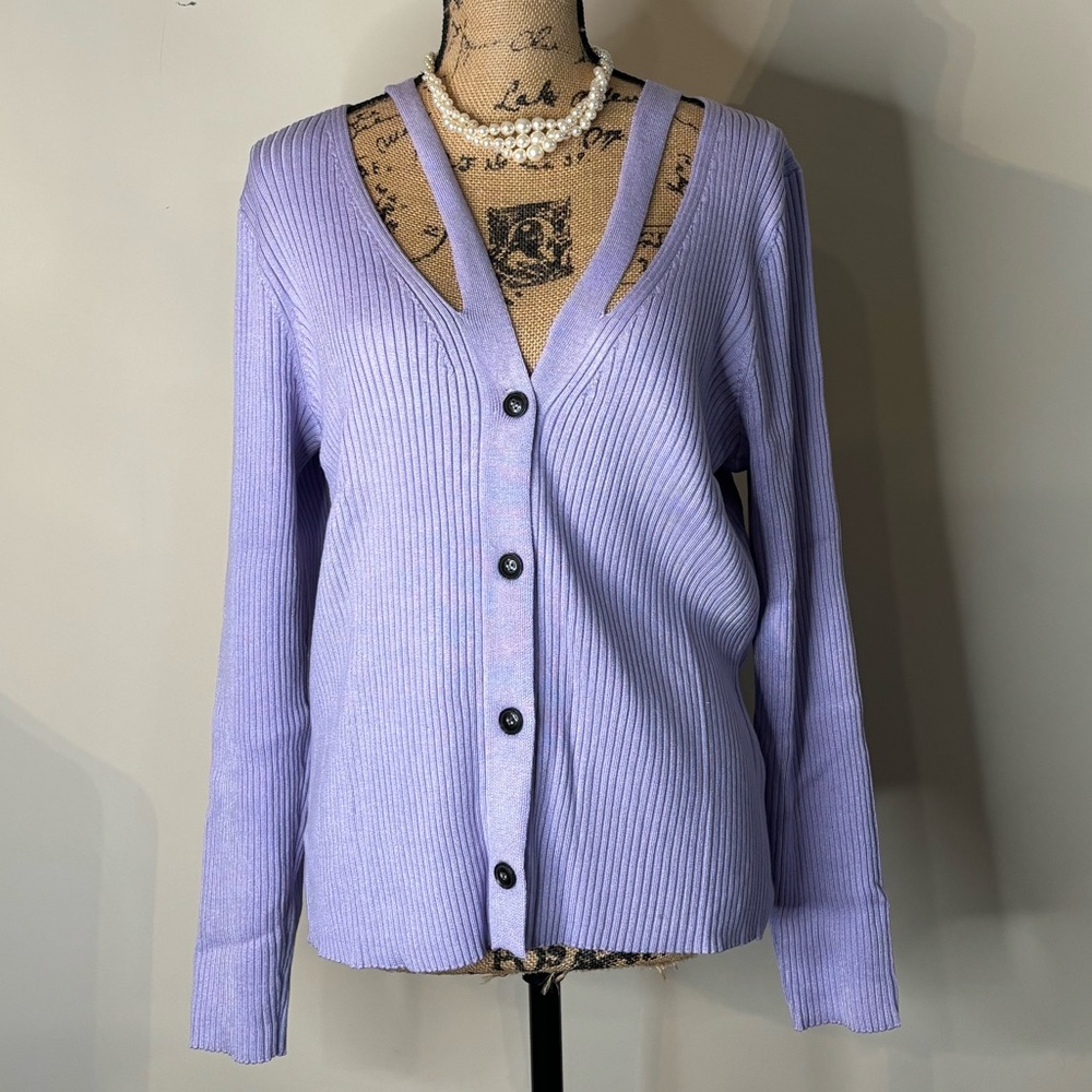 Plus ASHLEY STEWART Cutout Ribbed Lavender Cardigan 3X